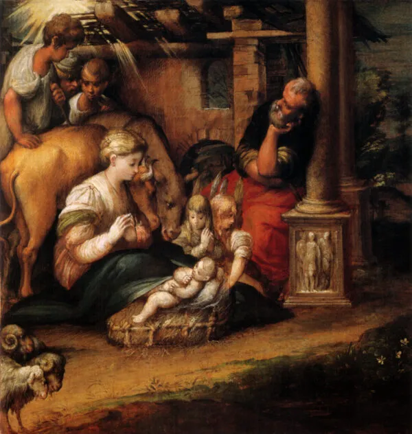 The Adoration of the Shepherds (1521) by Parmigianino — original painting reproduced as a hand-painted oil on canvas