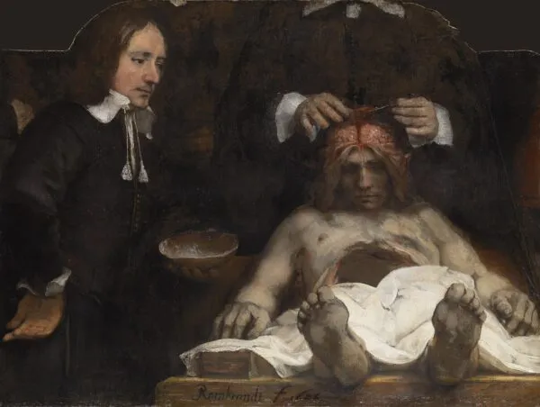 The anatomy lesson of Dr. Joan Deijman (1656) by Rembrandt — original painting reproduced as a hand-painted oil on canvas