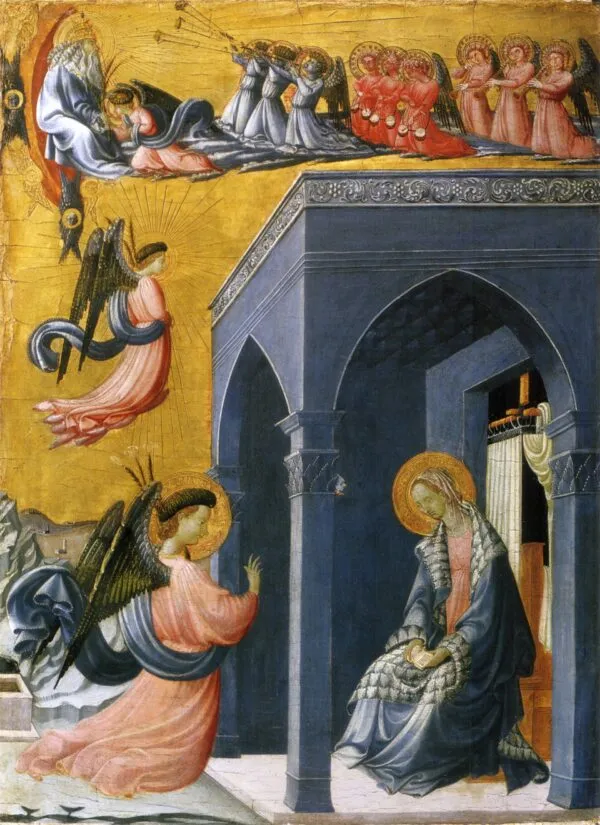 The Annunciation (1420) by Paolo Uccello — original painting reproduced as a hand-painted oil on canvas