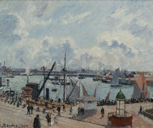 The Anse des Pilotes, Le Havre, Morning, Sunshine, Tide Rising (1903) by Camille Pissarro — original painting reproduced as a hand-painted oil on canvas