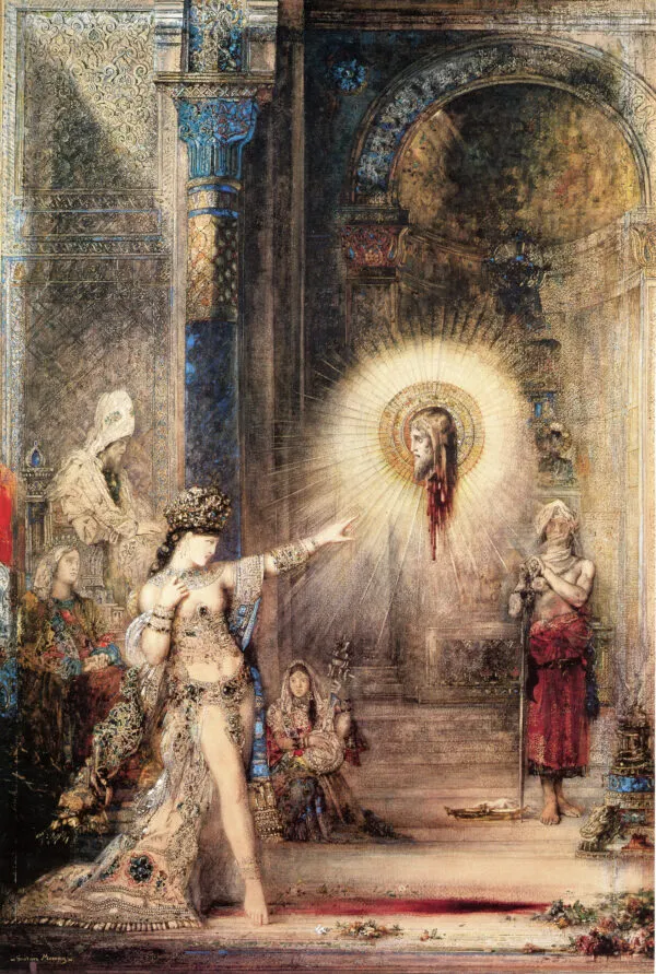 The Apparition (1876) by Gustave Moreau — original watercolour reproduced as a hand-painted oil on canvas