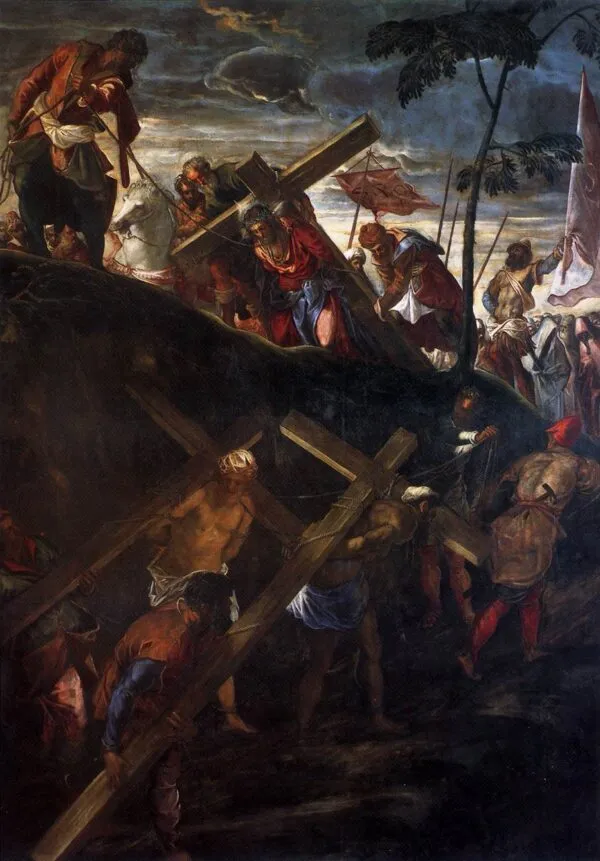 The Ascent to Calvary (1565) by Jacopo Tintoretto — original painting reproduced as a hand-painted oil on canvas