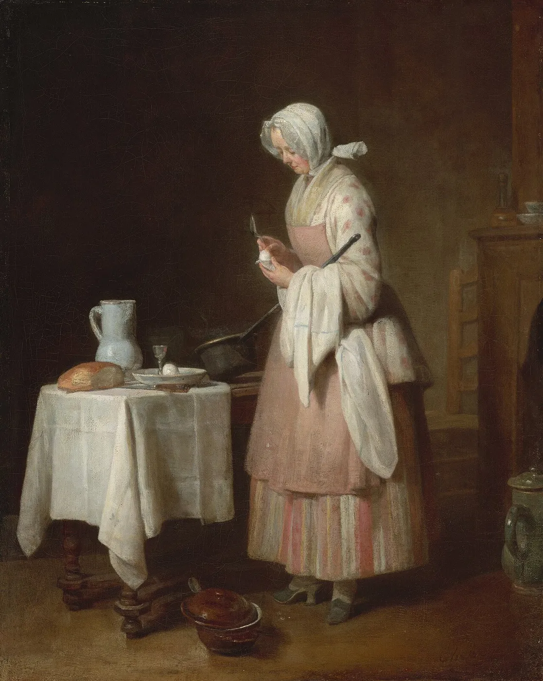 The Attentive Nurse (1747) by Jean-Baptiste-Siméon Chardin — original painting reproduced as a hand-painted oil on canvas