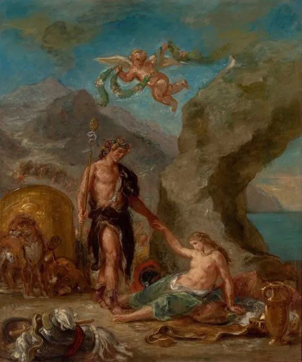 The Autumn - Baccus and Ariadne (1850) by Eugène Delacroix — original painting reproduced as a hand-painted oil on canvas