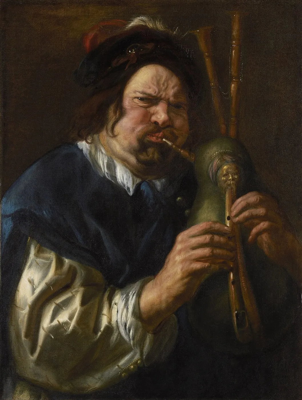 The Bagpipe Player (1640) by Jacob Jordaens — original painting reproduced as a hand-painted oil on canvas