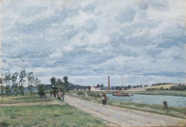 The Banks of the Oise near Pontoise (1873) by Camille Pissarro — original painting reproduced as a hand-painted oil on canvas