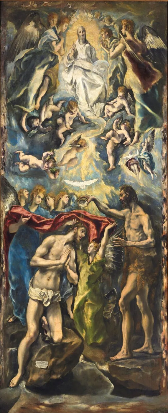 The Baptism of Christ (1598) by El Greco — original painting reproduced as a hand-painted oil on canvas