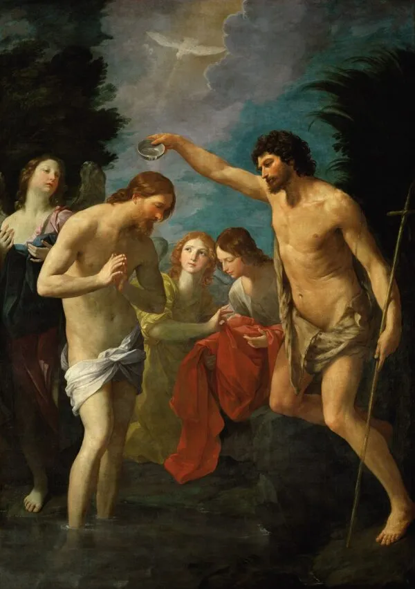 The Baptism of Christ (1623) by Guido Reni — original painting reproduced as a hand-painted oil on canvas