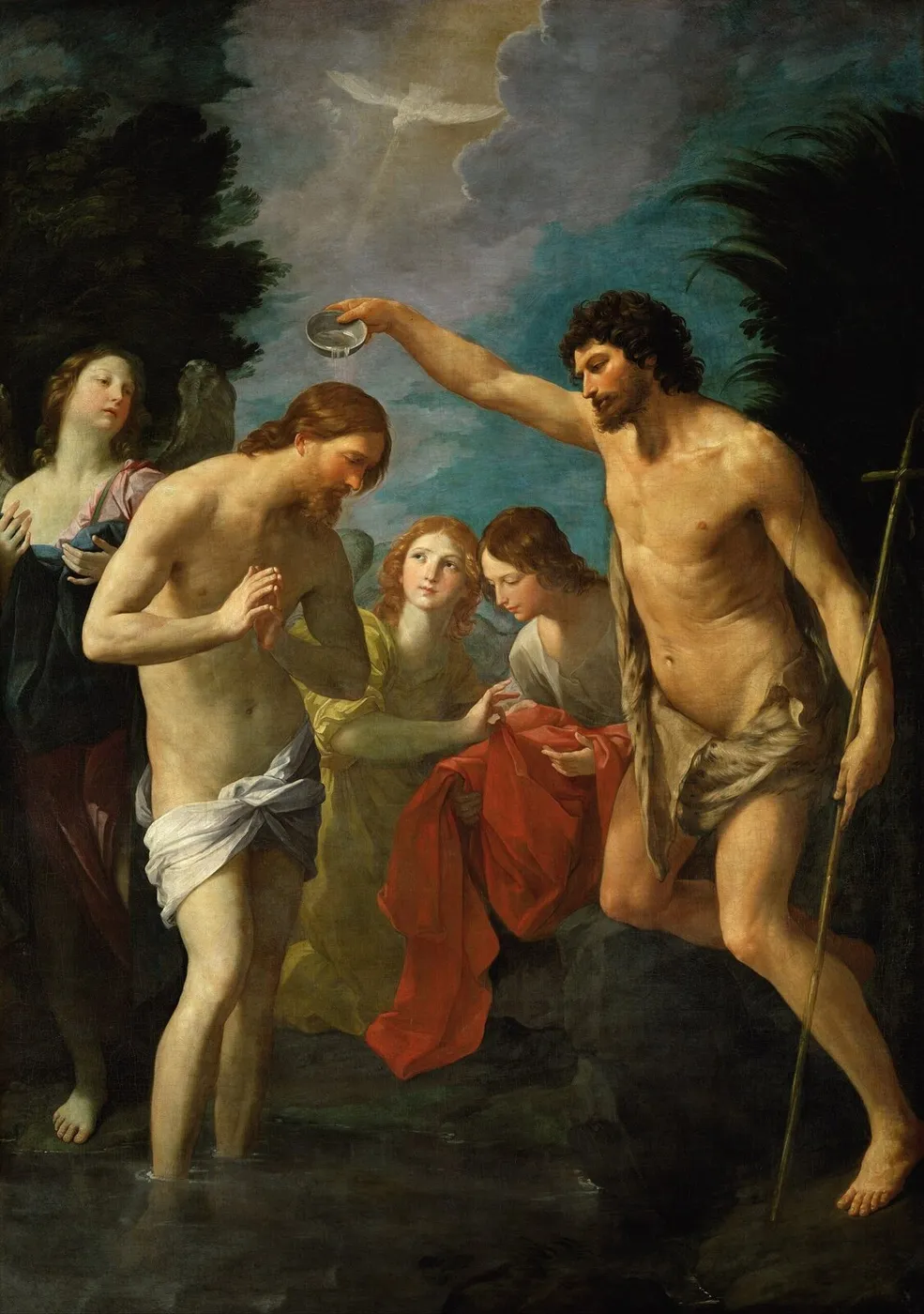 The Baptism of Christ (1623) by Guido Reni — original painting reproduced as a hand-painted oil on canvas