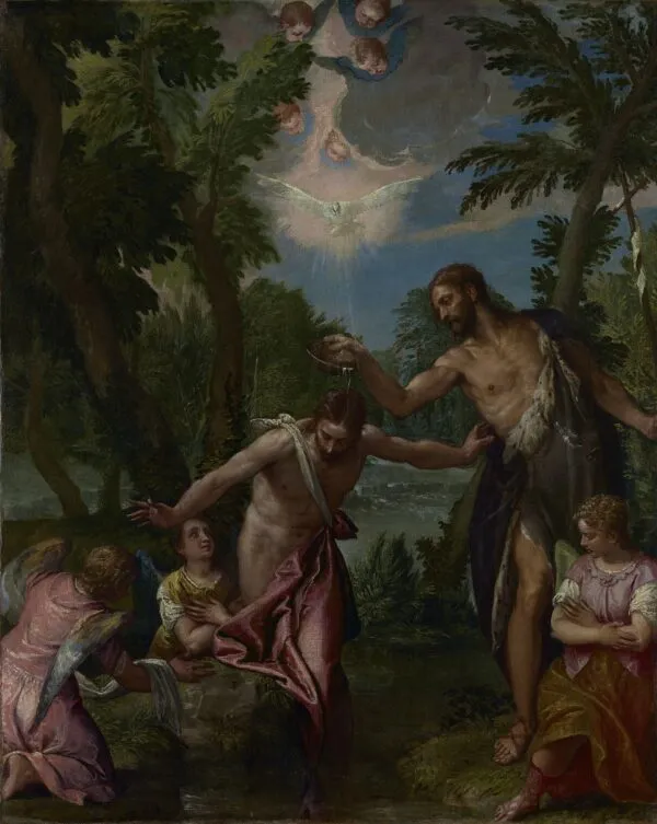 The Baptism of Christ (1580) by Paolo Veronese — original painting reproduced as a hand-painted oil on canvas