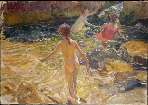 The Bath, Jávea (1905) by Joaquín Sorolla — original painting reproduced as a hand-painted oil on canvas