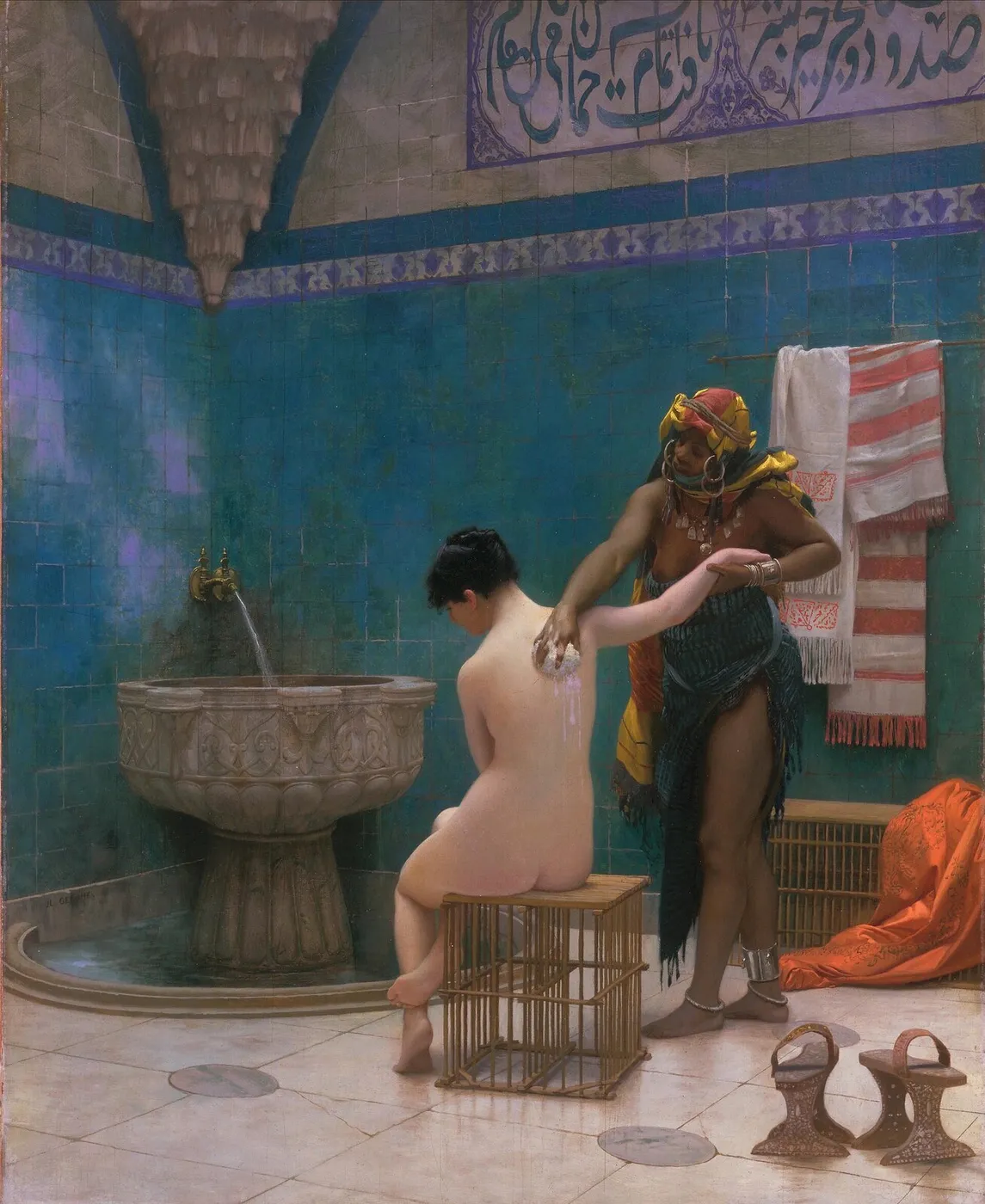 The Bath (1885) by Jean-Léon Gérôme — original painting reproduced as a hand-painted oil on canvas