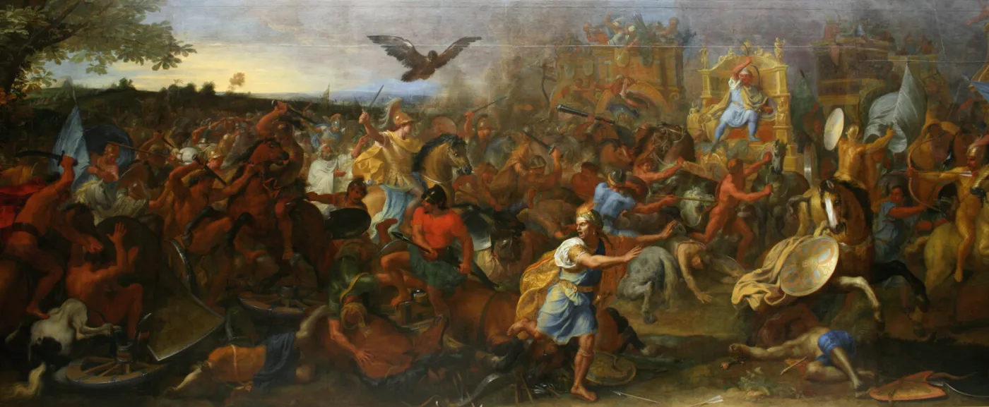 The Battle of Arbelles (1673) by Charles Le Brun — original painting reproduced as a hand-painted oil on canvas