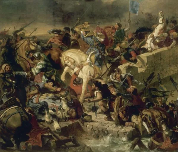 The Battle of Taillebourg, 21st July 1242 (1837) by Eugène Delacroix — original painting reproduced as a hand-painted oil on canvas