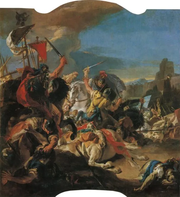 The Battle of Vercellae (1725) by Giovanni Battista Tiepolo — original painting reproduced as a hand-painted oil on canvas