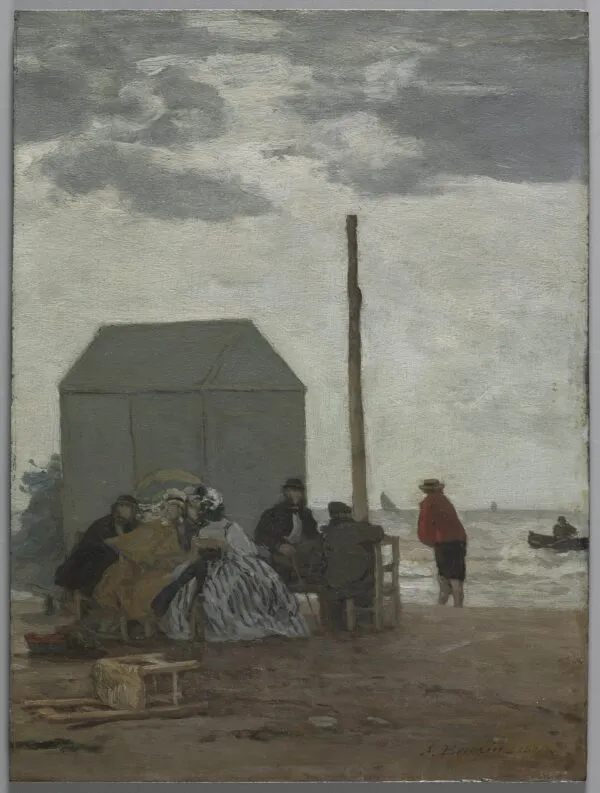 The Beach at Deauville (1864) by Eugène Louis Boudin — original painting reproduced as a hand-painted oil on canvas