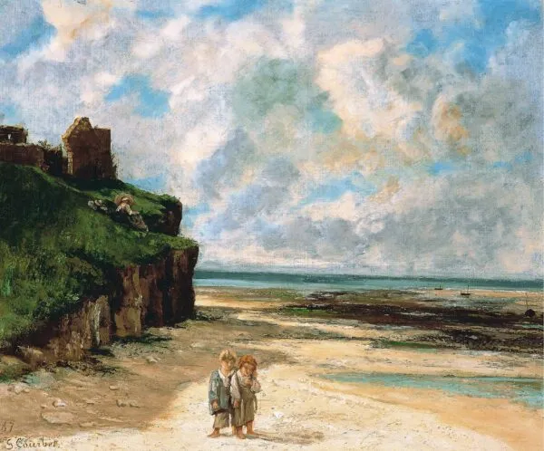 The Beach at Saint-Aubin-sur-Mer (1867) by Gustave Courbet — original painting reproduced as a hand-painted oil on canvas
