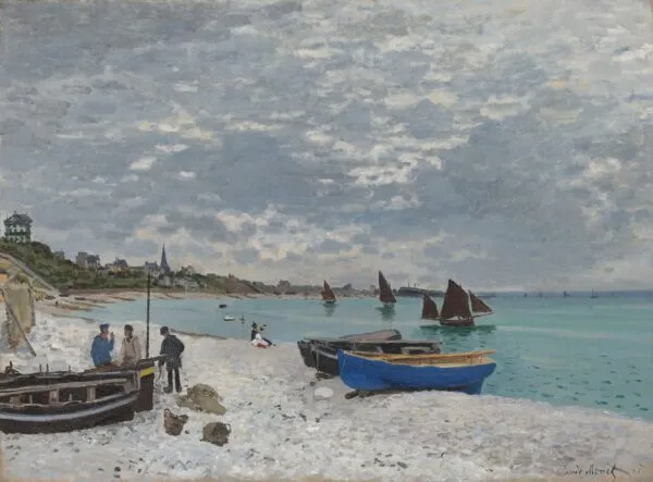 The Beach at Sainte-Adresse (1867) by Claude Monet — original painting reproduced as a hand-painted oil on canvas
