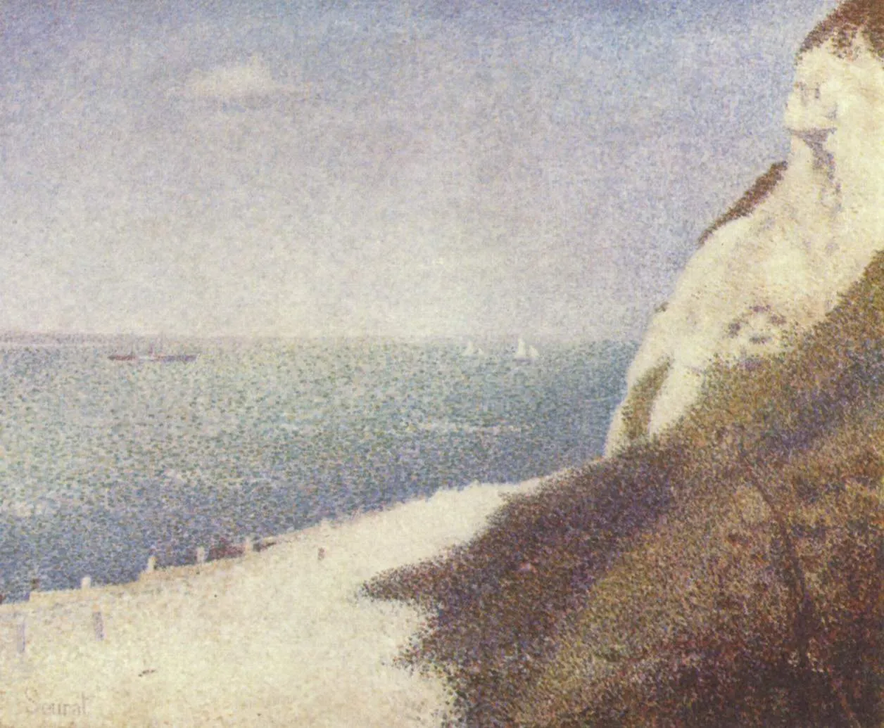 The beach "Le Bas Butin", Honfleur (1886) by Georges Seurat — original painting reproduced as a hand-painted oil on canvas
