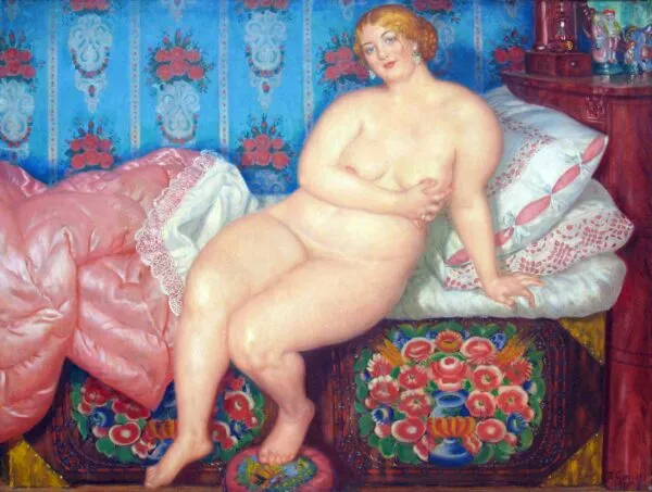 The Beauty (1915) by Boris Kustodiev — original painting reproduced as a hand-painted oil on canvas