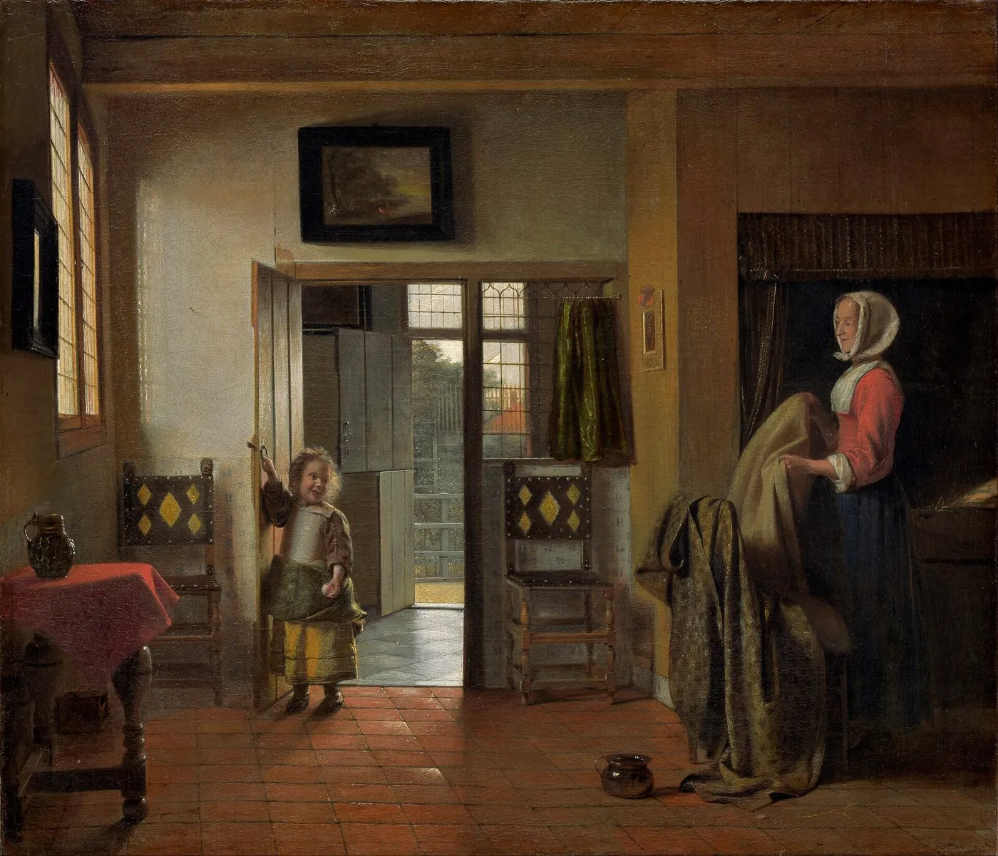 The Bedroom (1658) by Pieter de Hooch — original painting reproduced as a hand-painted oil on canvas