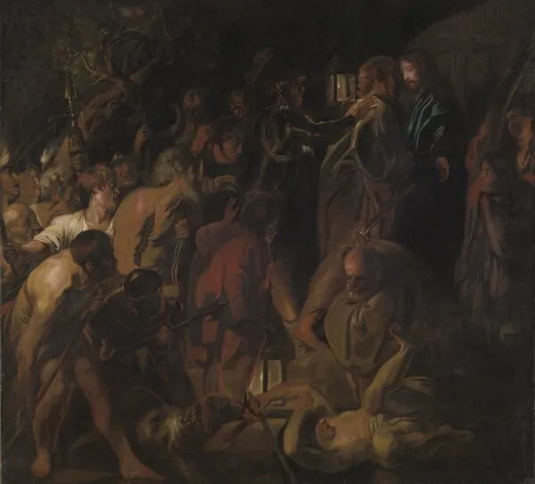 The Betrayal of Christ (1657) by Jacob Jordaens — original painting reproduced as a hand-painted oil on canvas