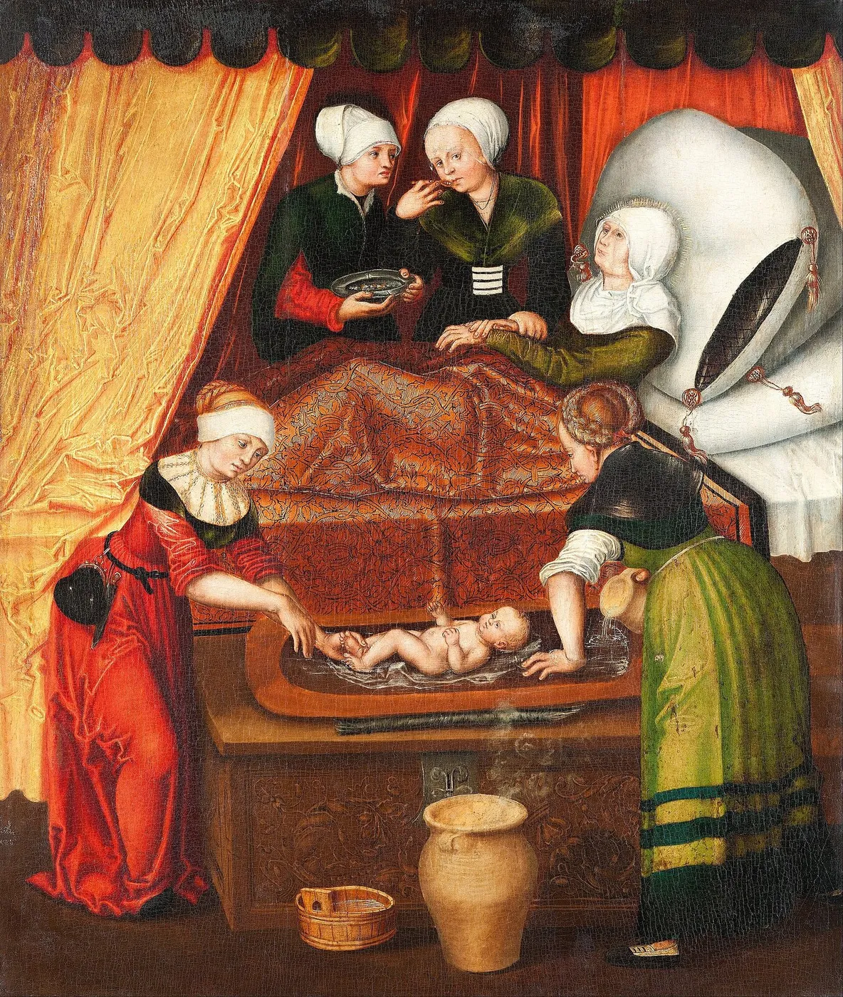The Birth of John the Baptist (1518) by Lucas Cranach the Elder — original painting reproduced as a hand-painted oil on canvas