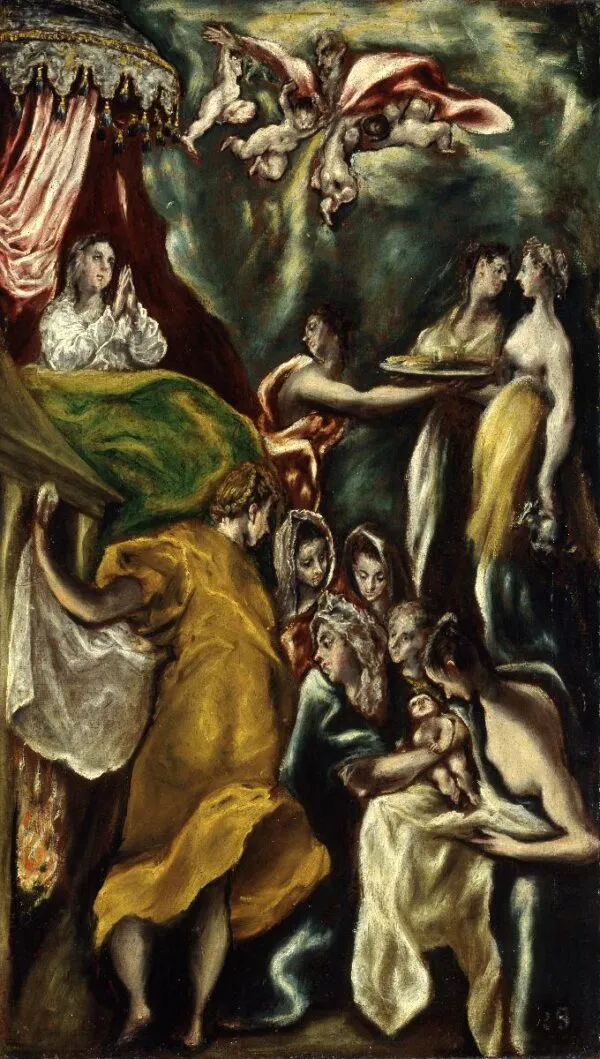The Birth of the Virgin (1593) by El Greco — original painting reproduced as a hand-painted oil on canvas