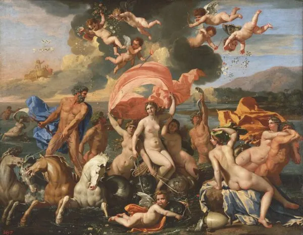 The Birth of Venus (1635) by Nicolas Poussin — original painting reproduced as a hand-painted oil on canvas