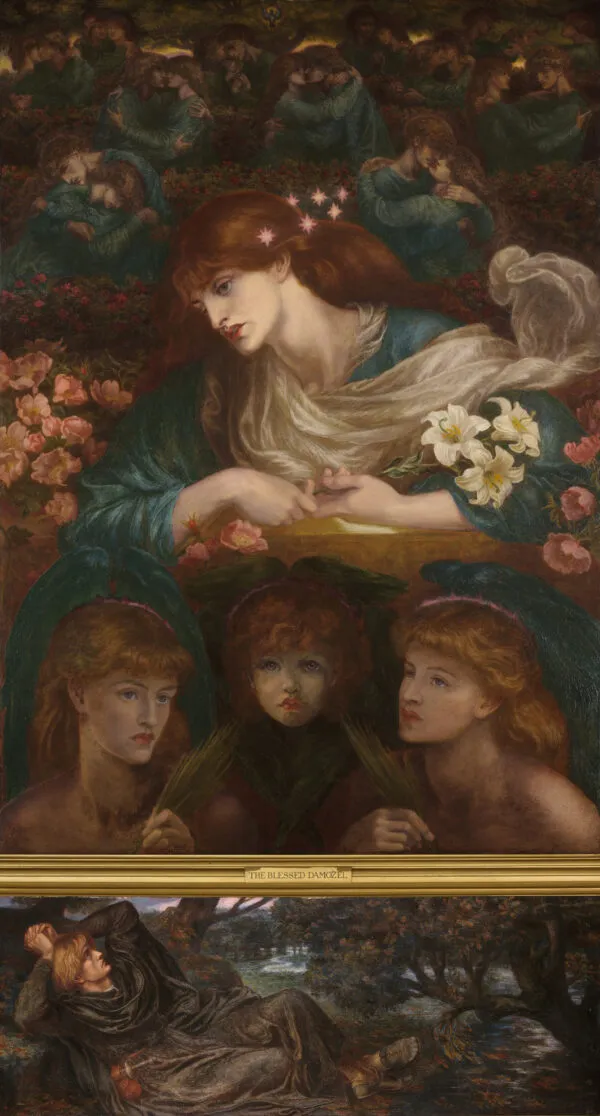 The Blessed Damozel (1871) by Dante Gabriel Rossetti — original painting reproduced as a hand-painted oil on canvas