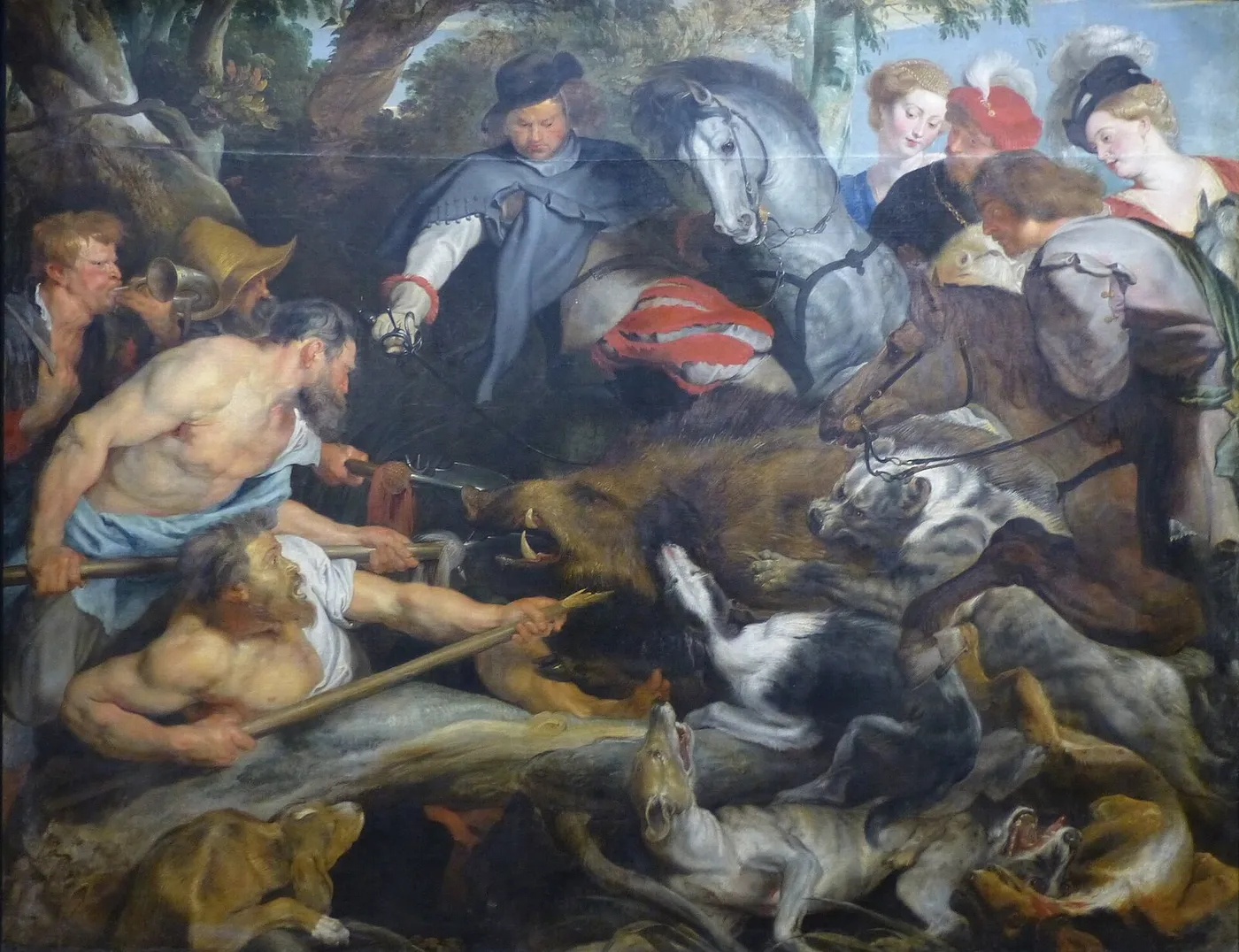 The Boar Hunt (1615) by Peter Paul Rubens — original painting reproduced as a hand-painted oil on canvas
