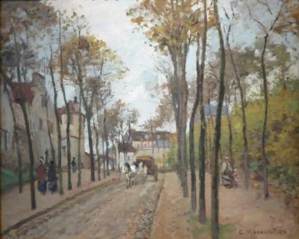 The Boulevard des Fossés, Pontoise (1872) by Camille Pissarro — original painting reproduced as a hand-painted oil on canvas