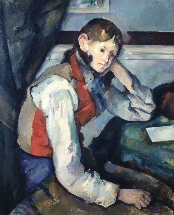 The Boy in the Red Vest (1889) by Paul Cézanne — original painting reproduced as a hand-painted oil on canvas
