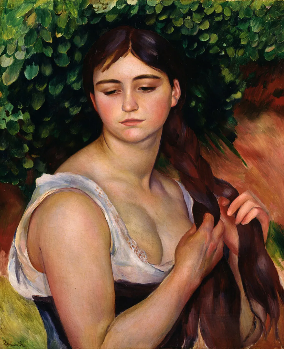 The Braid (1886) by Pierre-Auguste Renoir — original painting reproduced as a hand-painted oil on canvas