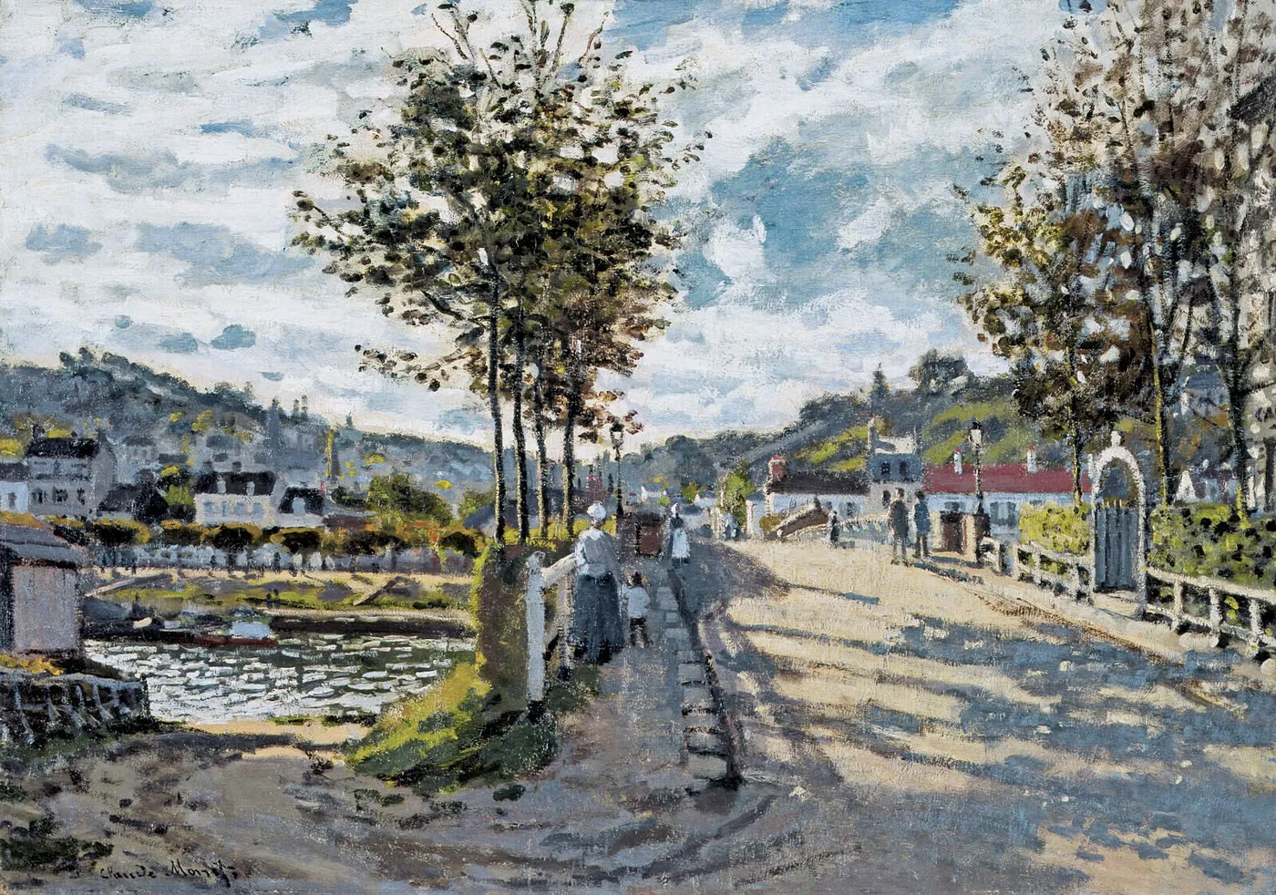 The Bridge at Bougival (1869) by Claude Monet — original painting reproduced as a hand-painted oil on canvas