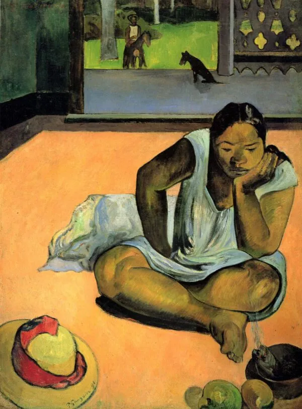The Brooding Woman (1891) by Paul Gauguin — original painting reproduced as a hand-painted oil on canvas