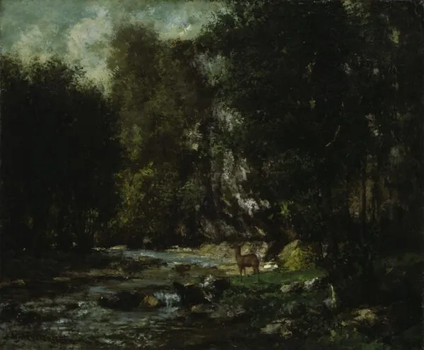 The Brook of Les Puits-Noir (1855) by Gustave Courbet — original painting reproduced as a hand-painted oil on canvas