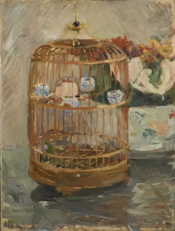 The Cage (1885) by Berthe Morisot — original painting reproduced as a hand-painted oil on canvas