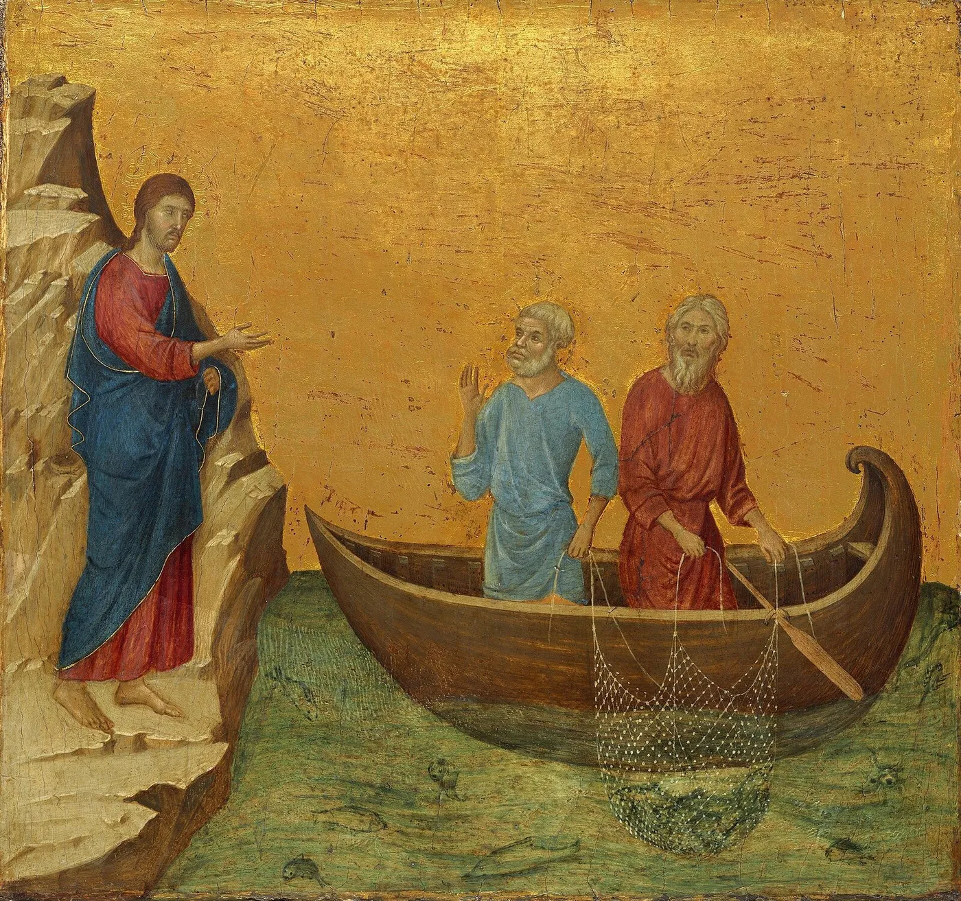 The Calling of the Apostles Peter and Andrew (1308) by Duccio di Buoninsegna — original painting reproduced as a hand-painted oil on canvas