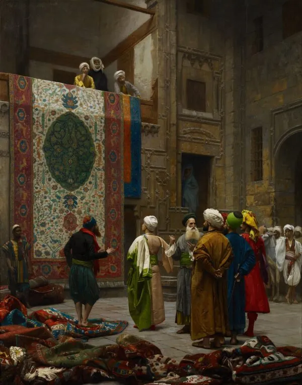 The Carpet Merchant (1887) by Jean-Léon Gérôme — original painting reproduced as a hand-painted oil on canvas