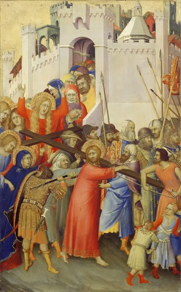 The Carrying of the Cross (1335) by Simone Martini — original painting reproduced as a hand-painted oil on canvas