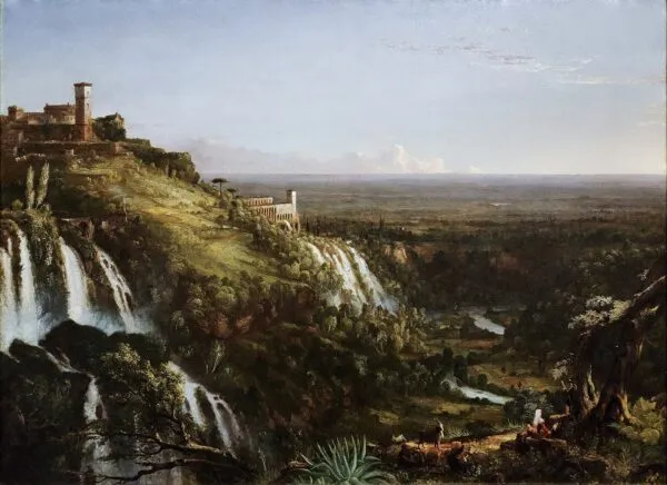 The Cascatelli, Tivoli, Looking Towards Rome (1832) by Thomas Cole — original painting reproduced as a hand-painted oil on canvas