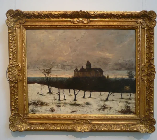 The Castle of Blonay (1875) by Gustave Courbet — original painting reproduced as a hand-painted oil on canvas