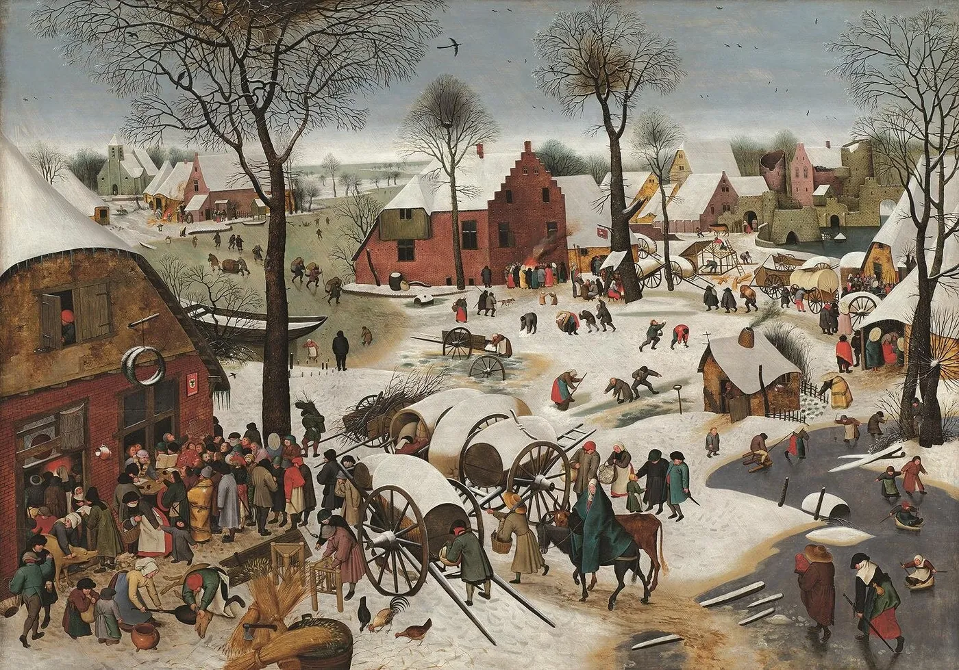 The Census at Bethlehem (1700) by Pieter Brueghel the Younger — original painting reproduced as a hand-painted oil on canvas