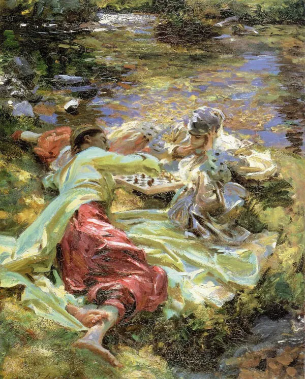 The Chess Game (1907) by John Singer Sargent — original painting reproduced as a hand-painted oil on canvas