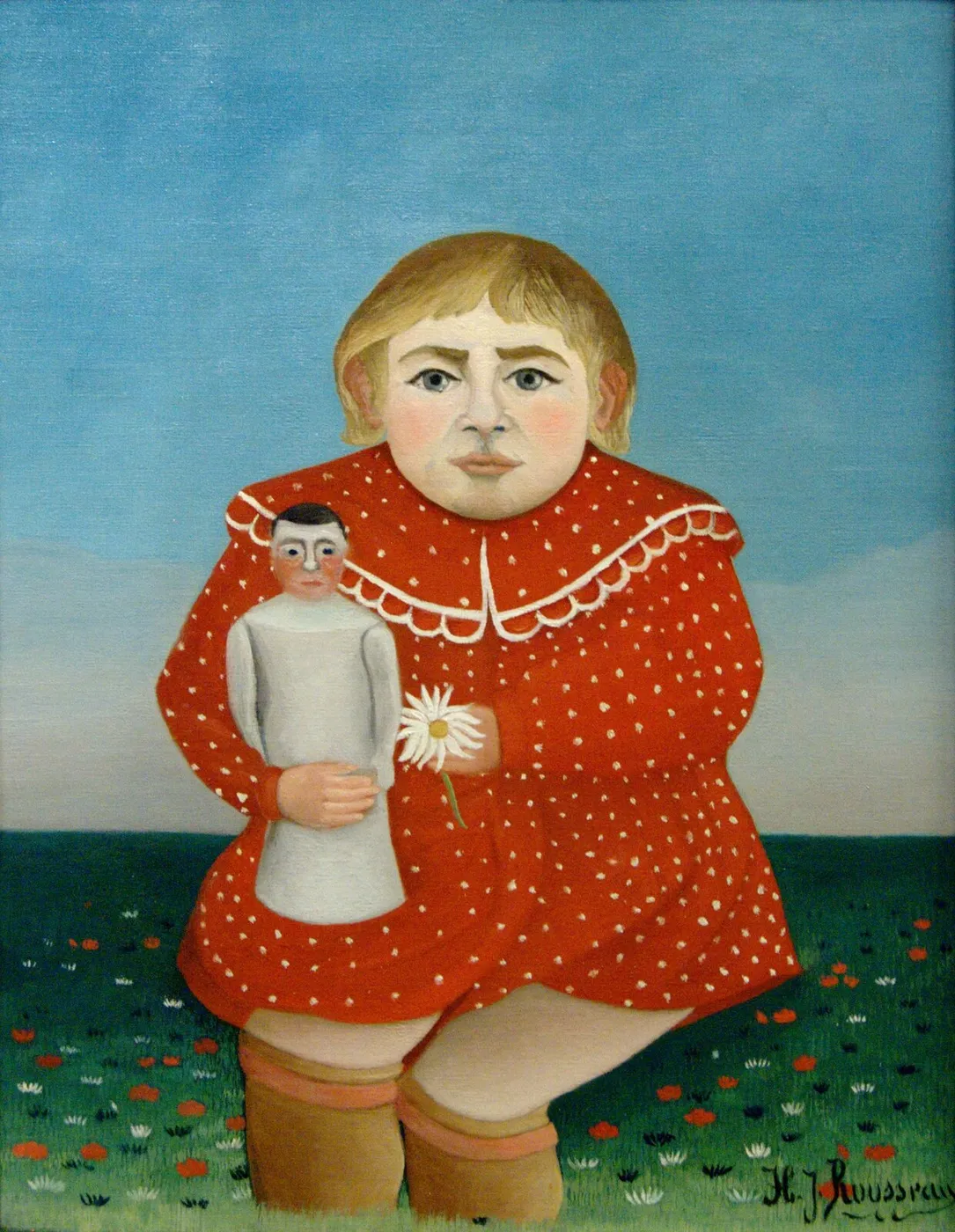 The child with the doll (1892) by Henri Rousseau — original painting reproduced as a hand-painted oil on canvas