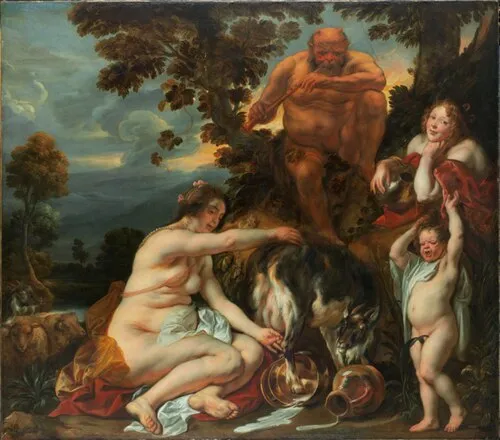 The Childhood of Jupiter (1640) by Jacob Jordaens — original painting reproduced as a hand-painted oil on canvas