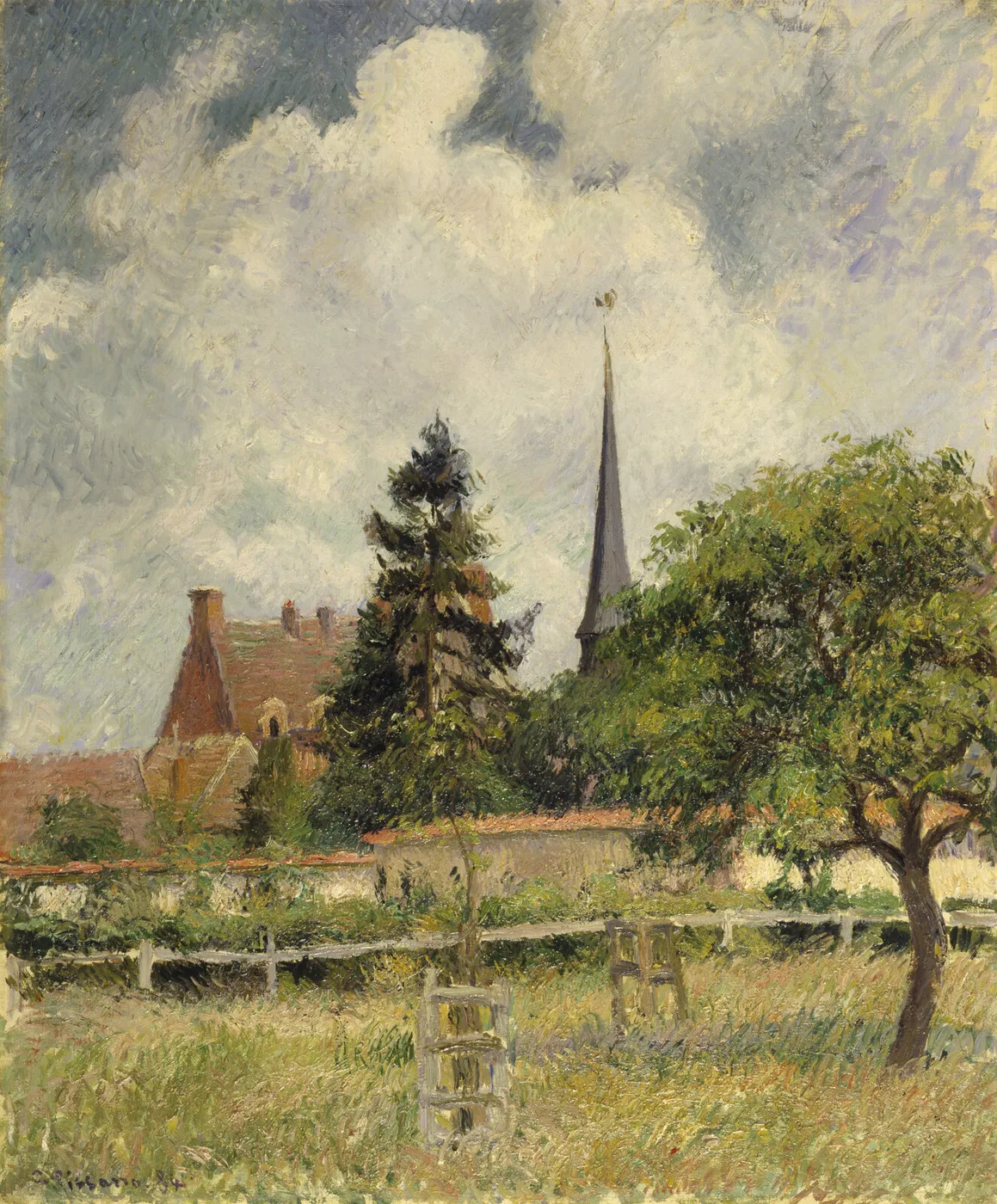 The Church at Eragny (1884) by Camille Pissarro — original painting reproduced as a hand-painted oil on canvas