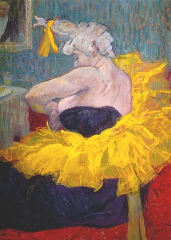 The clownesse cha-u-kao at the Moulin Rouge (1895) by Henri de Toulouse-Lautrec — original painting reproduced as a hand-painted oil on canvas