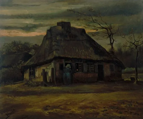 The Cottage (1885) by Vincent van Gogh — original painting reproduced as a hand-painted oil on canvas